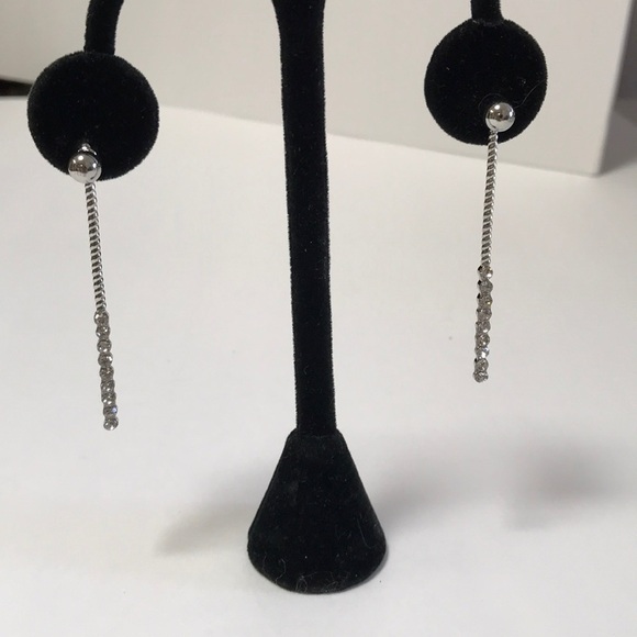 Silver drop earrings with rhinestone bling - Picture 2 of 3